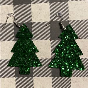 Green Glitter tree earrings